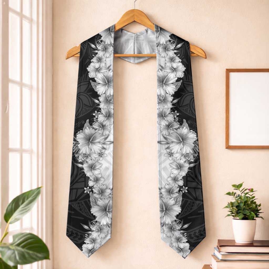 Hawaii Hibiscus Flowers Graduation Stole Grayscale Polynesian Pattern