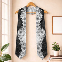 Hawaii Hibiscus Flowers Graduation Stole Grayscale Polynesian Pattern