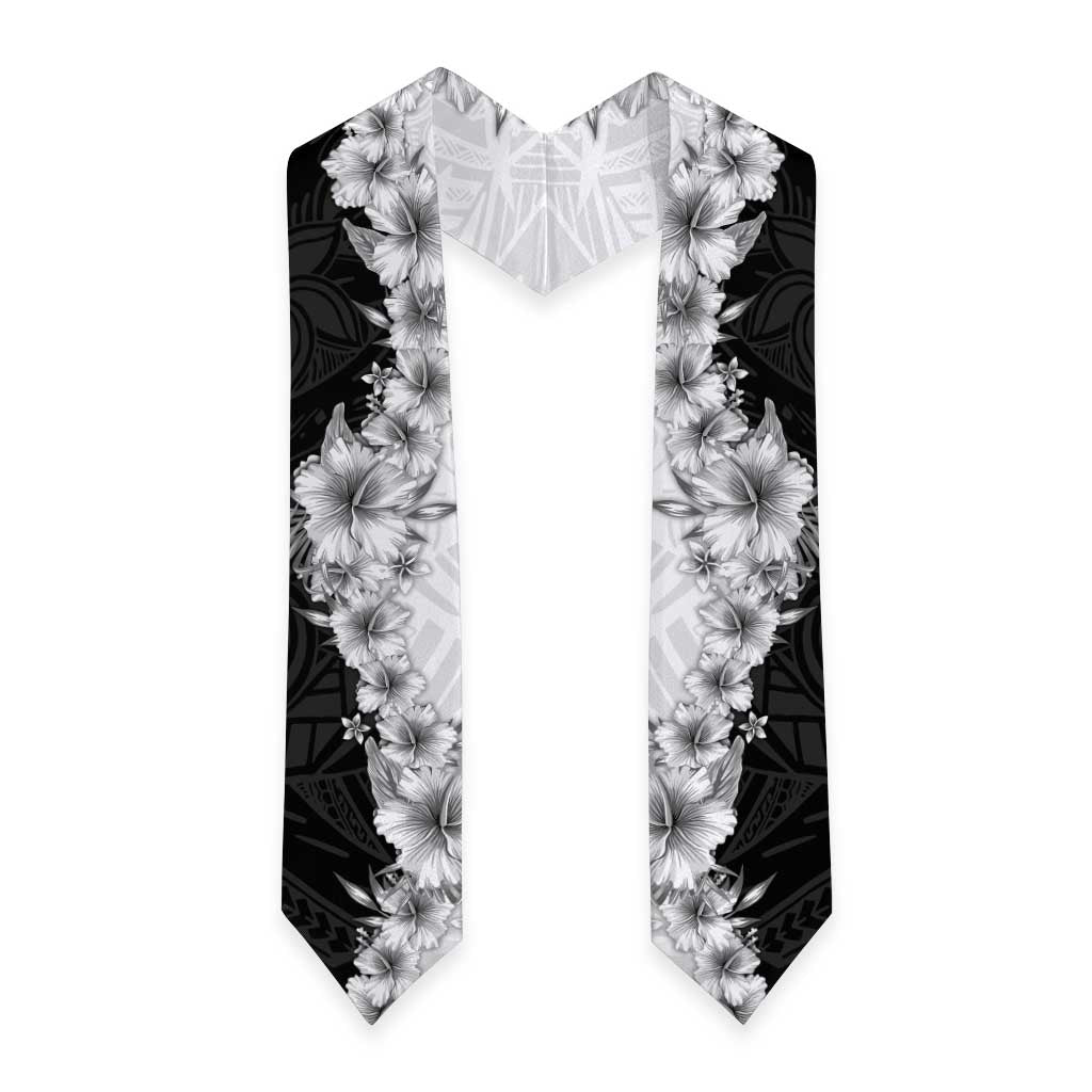 Hawaii Hibiscus Flowers Graduation Stole Grayscale Polynesian Pattern