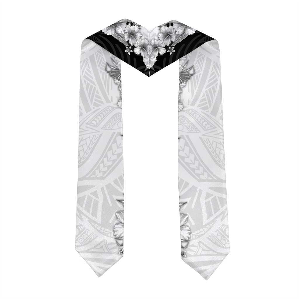 Hawaii Hibiscus Flowers Graduation Stole Grayscale Polynesian Pattern