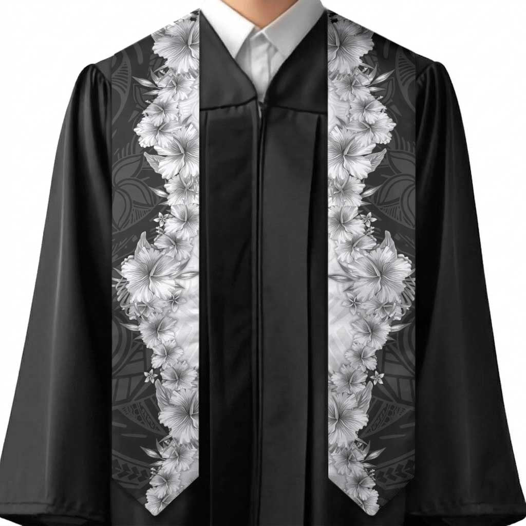 Hawaii Hibiscus Flowers Graduation Stole Grayscale Polynesian Pattern