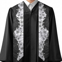 Hawaii Hibiscus Flowers Graduation Stole Grayscale Polynesian Pattern