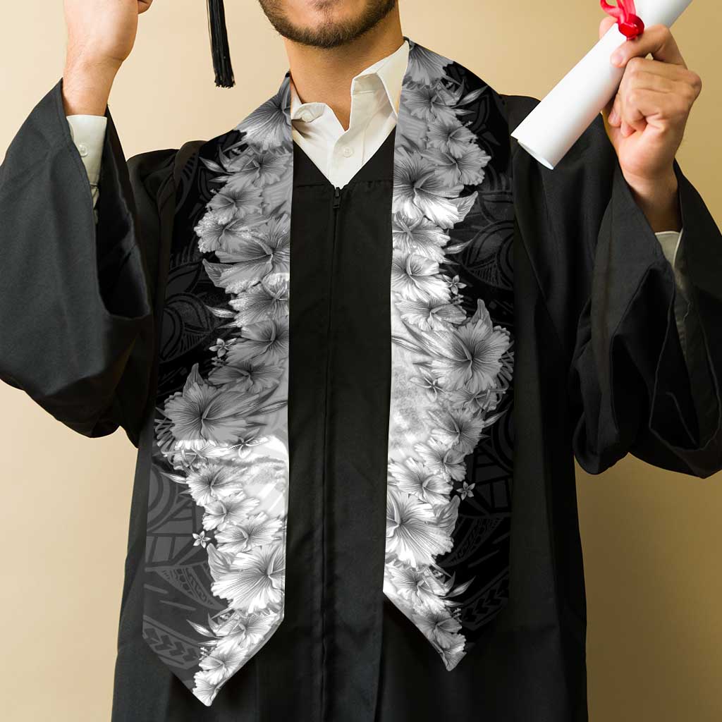 Hawaii Hibiscus Flowers Graduation Stole Grayscale Polynesian Pattern LT05