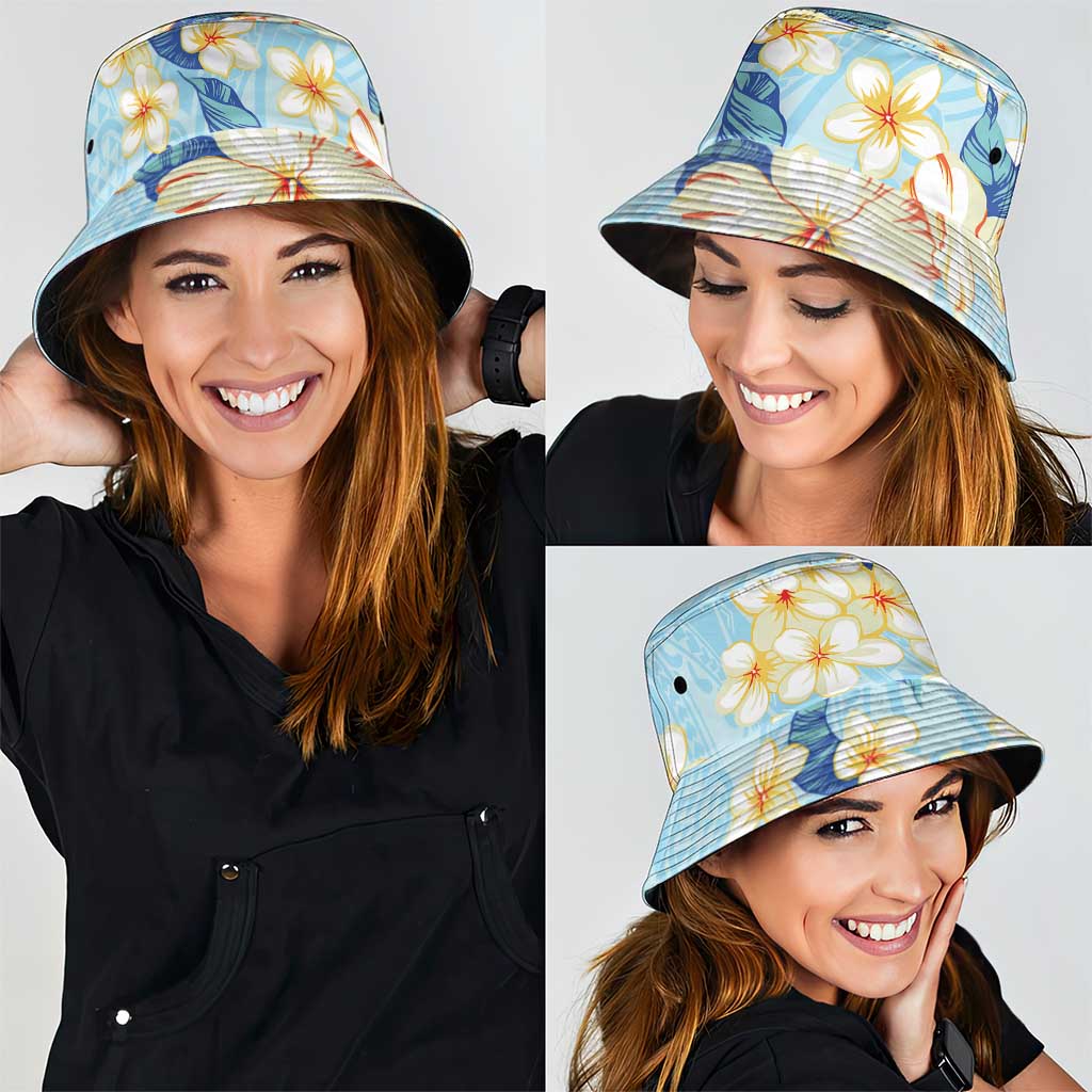 Hawaii Hibiscus Plumeria Blue Bucket Hat Polynesian Pattern LT01 - Polynesian Pride