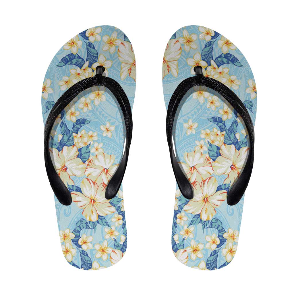 Hawaii Hibiscus Plumeria Blue Flip Flops Polynesian Pattern LT01 Blue - Polynesian Pride