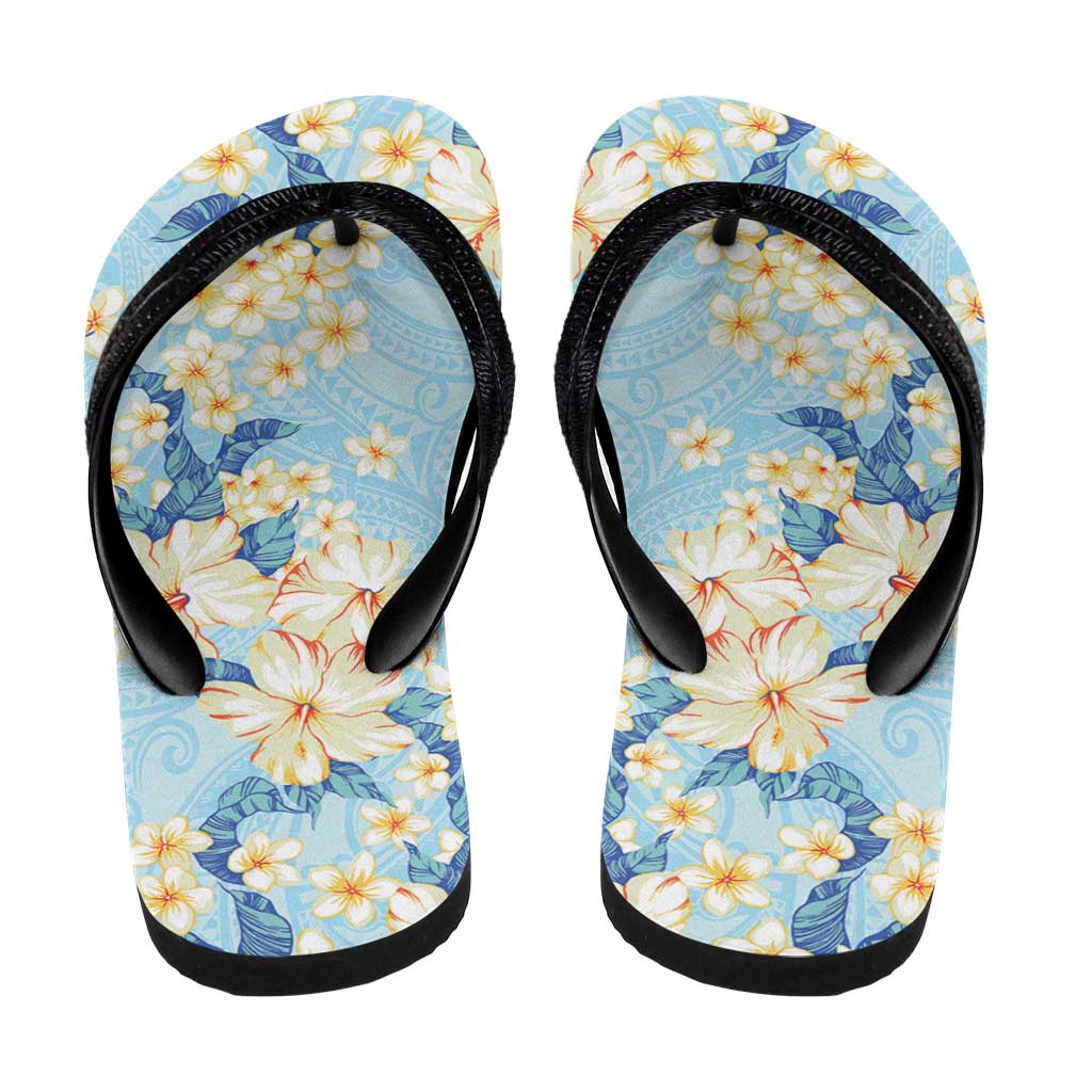 Hawaii Hibiscus Plumeria Blue Flip Flops Polynesian Pattern LT01 - Polynesian Pride