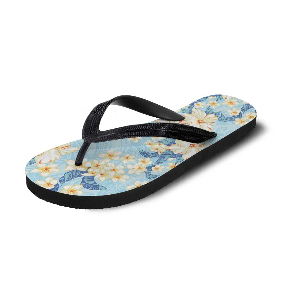 Hawaii Hibiscus Plumeria Blue Flip Flops Polynesian Pattern LT01 - Polynesian Pride