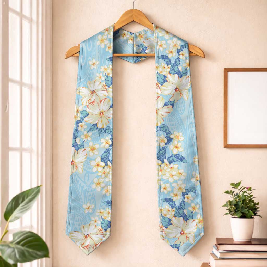 Hawaii Hibiscus Plumeria Blue Graduation Stole Polynesian Pattern LT01 One Size Blue - Polynesian Pride