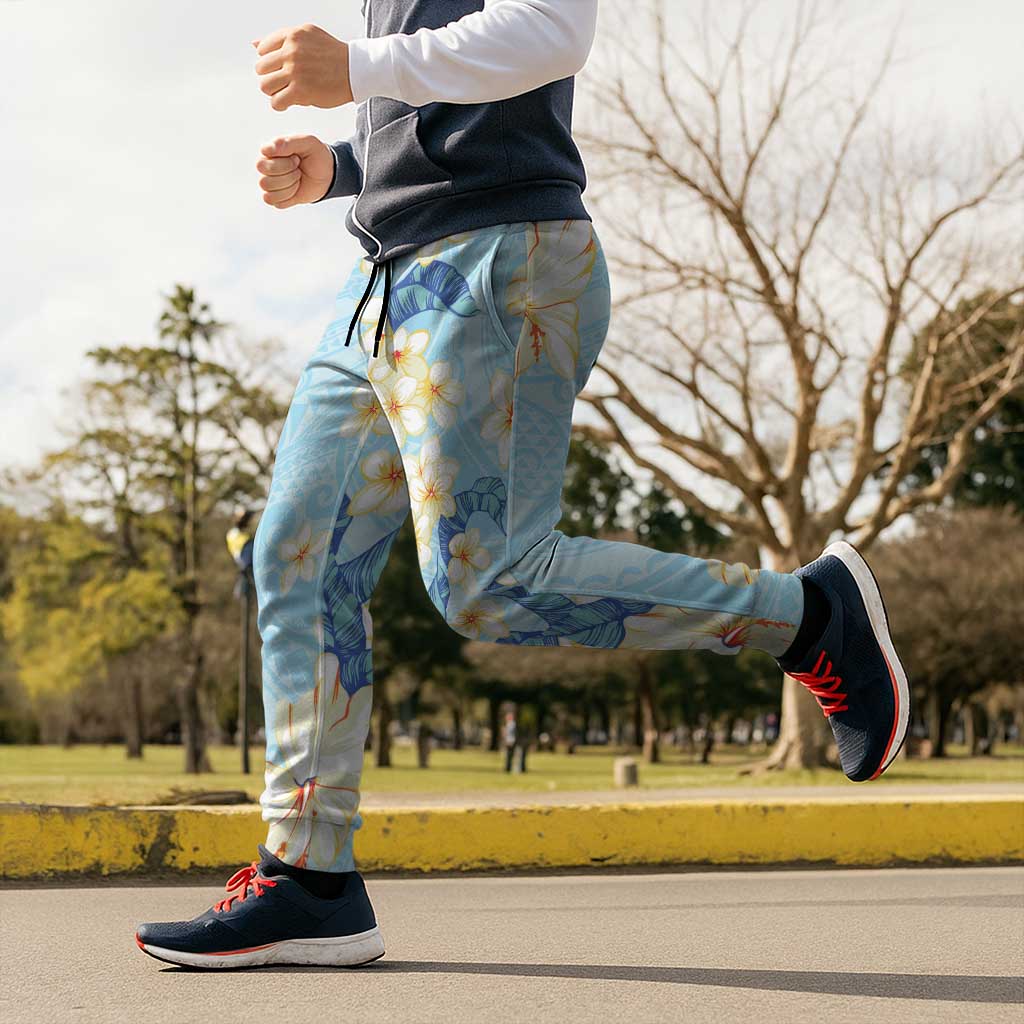 Hawaii Hibiscus Plumeria Blue Jogger Pants Polynesian Pattern LT01 - Polynesian Pride