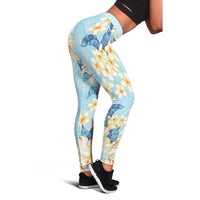 Hawaii Hibiscus Plumeria Blue Leggings Polynesian Pattern LT01 - Polynesian Pride