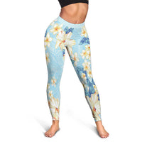 Hawaii Hibiscus Plumeria Blue Leggings Polynesian Pattern LT01 - Polynesian Pride