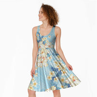 Hawaii Hibiscus Plumeria Blue Midi Dress Polynesian Pattern