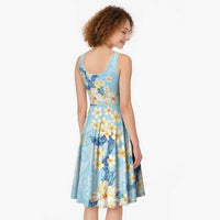 Hawaii Hibiscus Plumeria Blue Midi Dress Polynesian Pattern