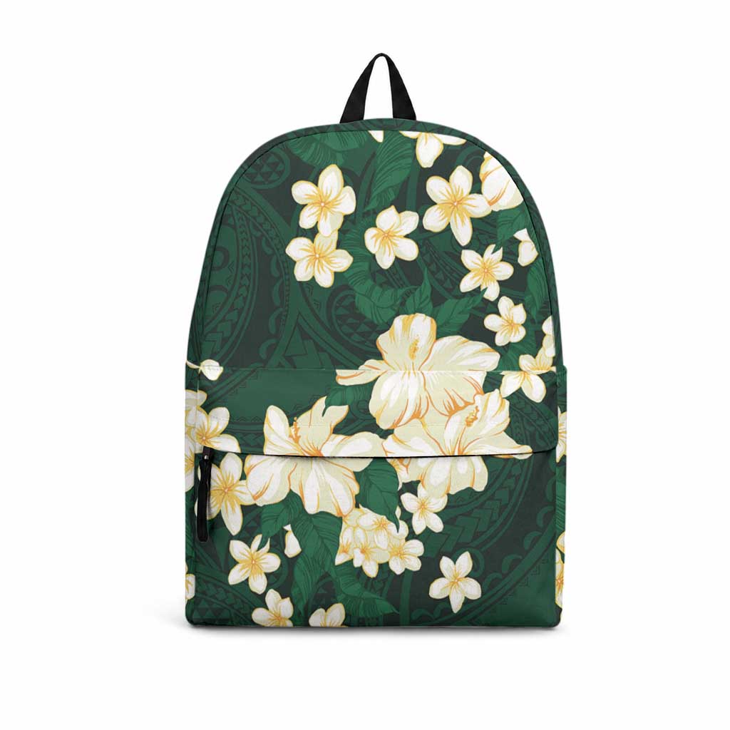 Hawaii Hibiscus Plumeria Green Backpack Polynesian Pattern
