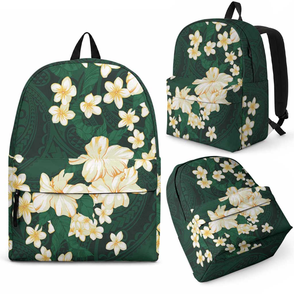 Hawaii Hibiscus Plumeria Green Backpack Polynesian Pattern