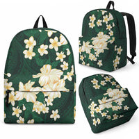 Hawaii Hibiscus Plumeria Green Backpack Polynesian Pattern