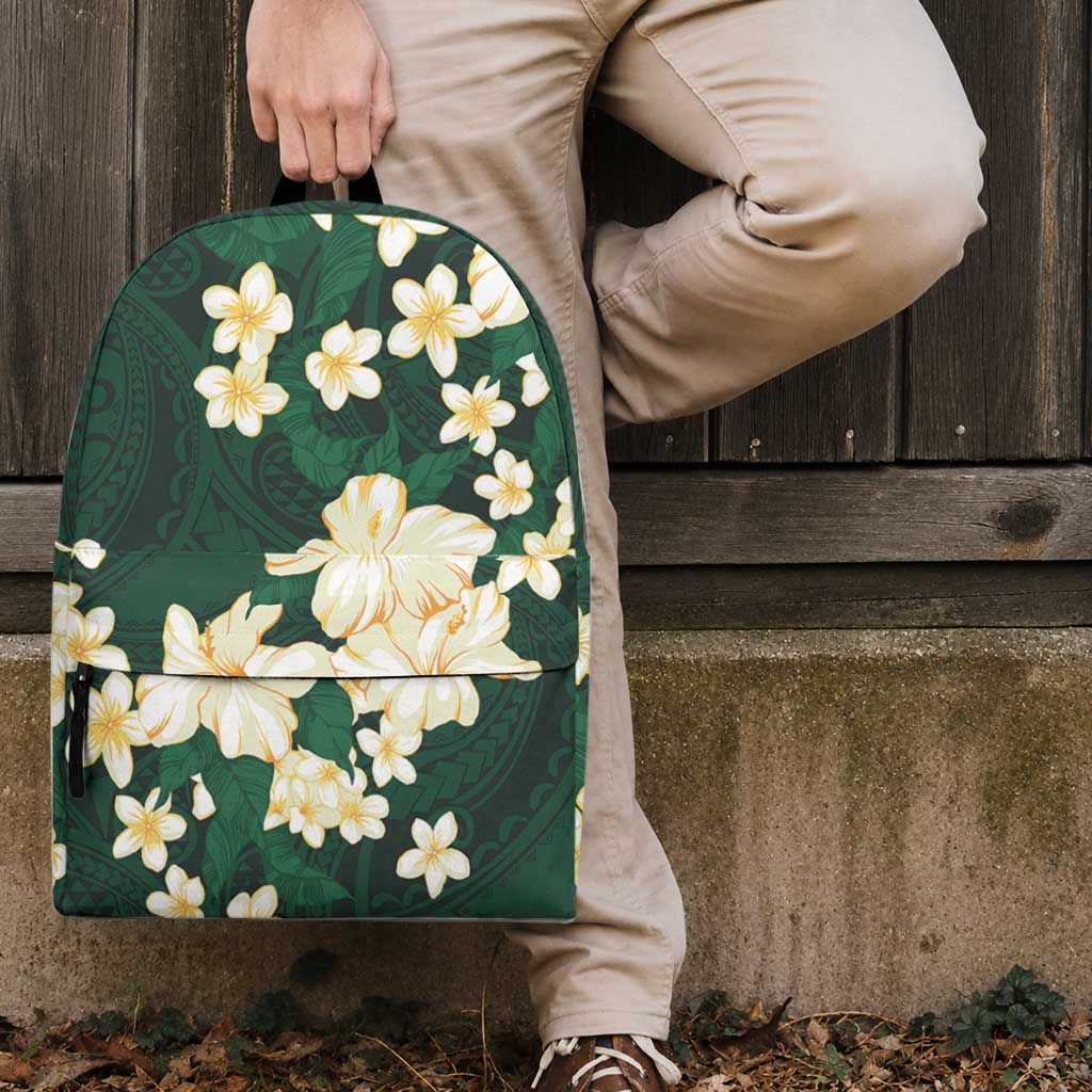 Hawaii Hibiscus Plumeria Green Backpack Polynesian Pattern