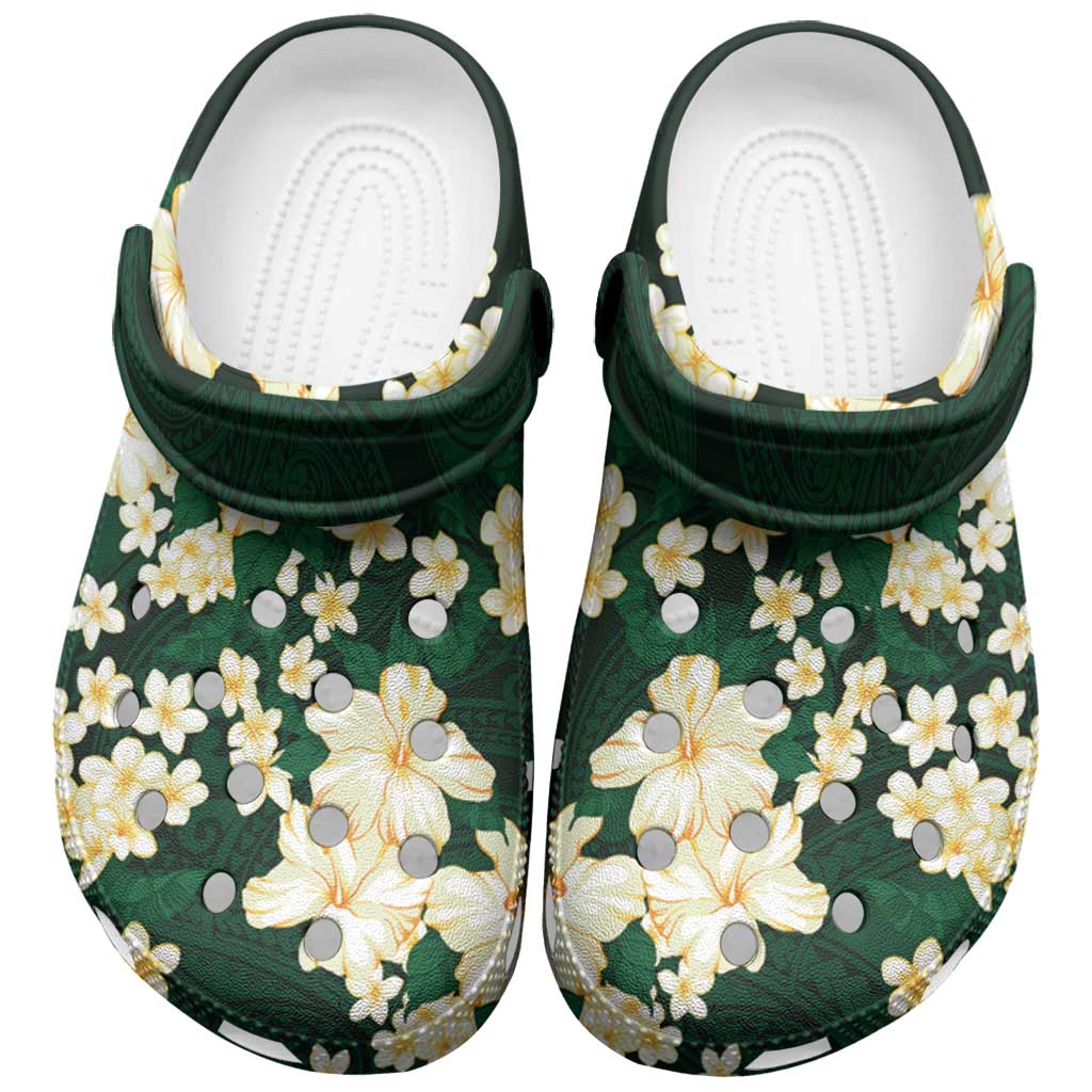 Hawaii Hibiscus Plumeria Green Clogs Shoes Polynesian Pattern LT01 Green - Polynesian Pride
