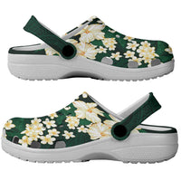 Hawaii Hibiscus Plumeria Green Clogs Shoes Polynesian Pattern
