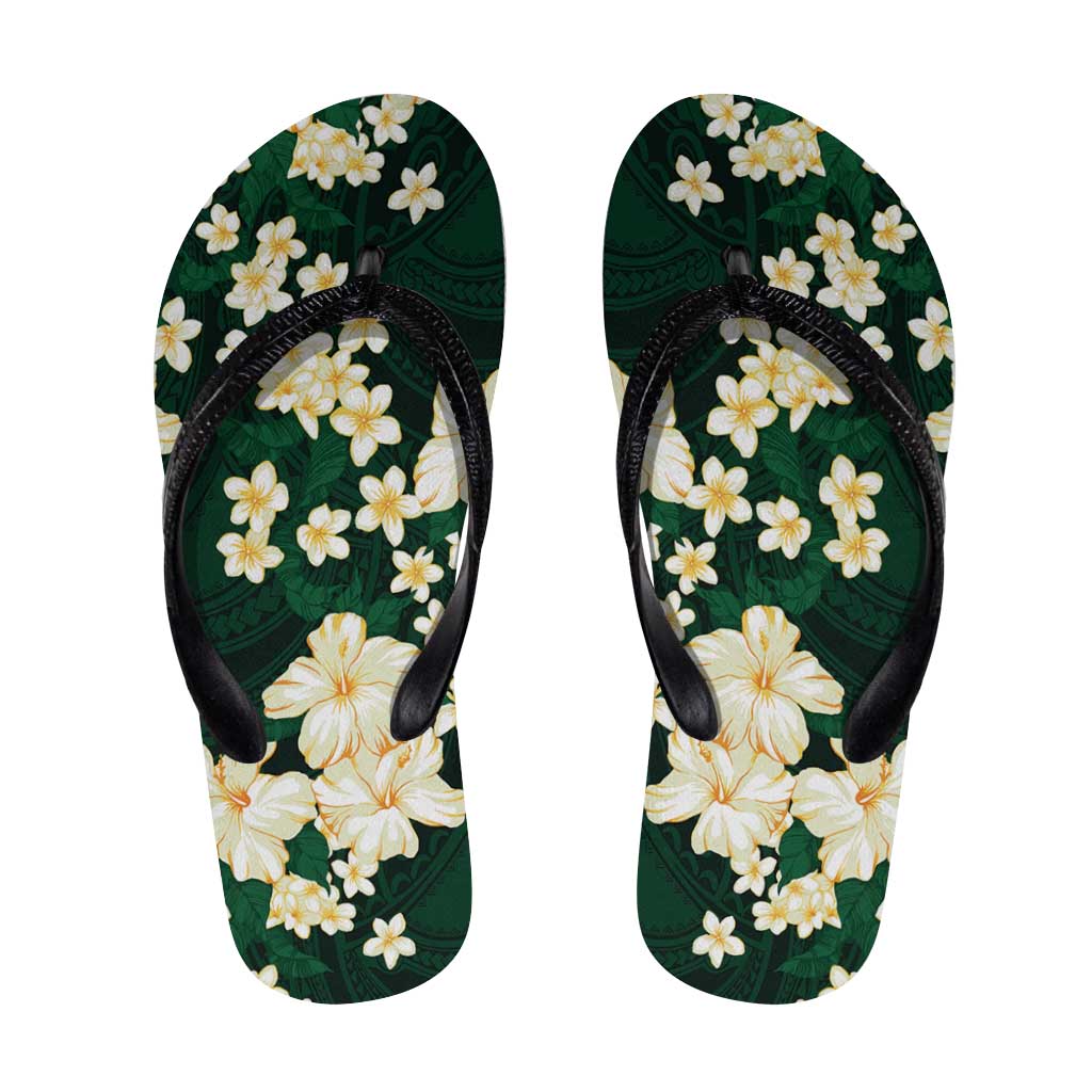 Hawaii Hibiscus Plumeria Green Flip Flops Polynesian Pattern LT01 Green - Polynesian Pride
