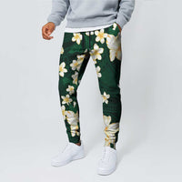 Hawaii Hibiscus Plumeria Green Jogger Pants Polynesian Pattern