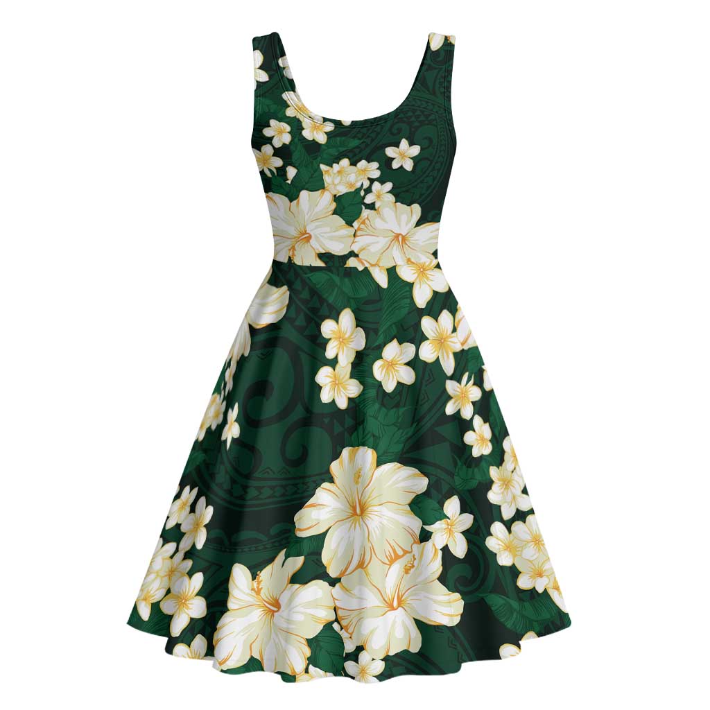 Hawaii Hibiscus Plumeria Green Midi Dress Polynesian Pattern