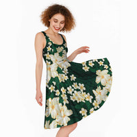 Hawaii Hibiscus Plumeria Green Midi Dress Polynesian Pattern