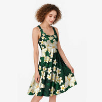 Hawaii Hibiscus Plumeria Green Midi Dress Polynesian Pattern