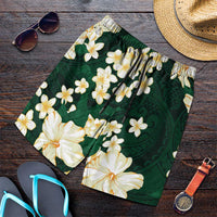 Hawaii Hibiscus Plumeria Green Shorts for Men Polynesian Pattern