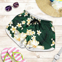 Hawaii Hibiscus Plumeria Green Shorts for Women Polynesian Pattern