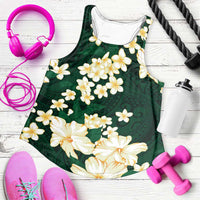 Hawaii Hibiscus Plumeria Green Women Racerback Tank Polynesian Pattern