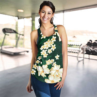 Hawaii Hibiscus Plumeria Green Women Racerback Tank Polynesian Pattern