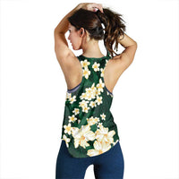 Hawaii Hibiscus Plumeria Green Women Racerback Tank Polynesian Pattern