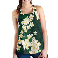 Hawaii Hibiscus Plumeria Green Women Racerback Tank Polynesian Pattern