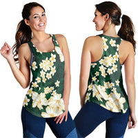 Hawaii Hibiscus Plumeria Green Women Racerback Tank Polynesian Pattern