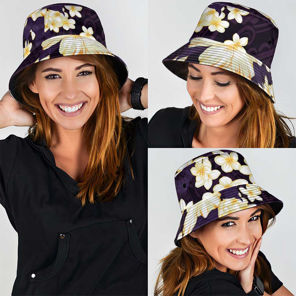 Hawaii Hibiscus Plumeria Purple Bucket Hat Polynesian Pattern
