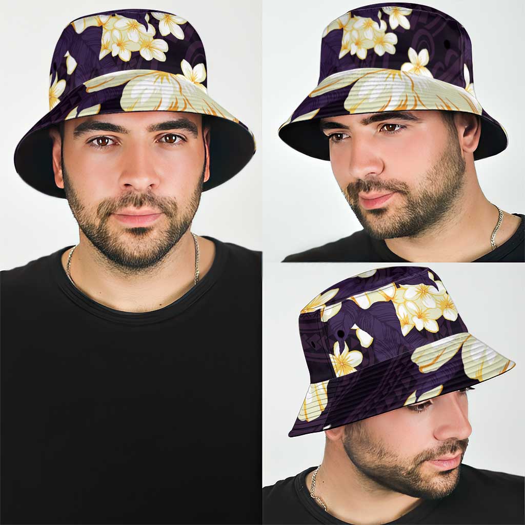 Hawaii Hibiscus Plumeria Purple Bucket Hat Polynesian Pattern