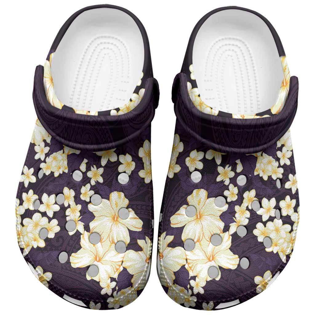 Hawaii Hibiscus Plumeria Purple Clogs Shoes Polynesian Pattern LT01 Purple - Polynesian Pride