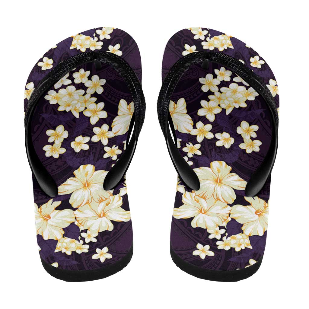 Hawaii Hibiscus Plumeria Purple Flip Flops Polynesian Pattern