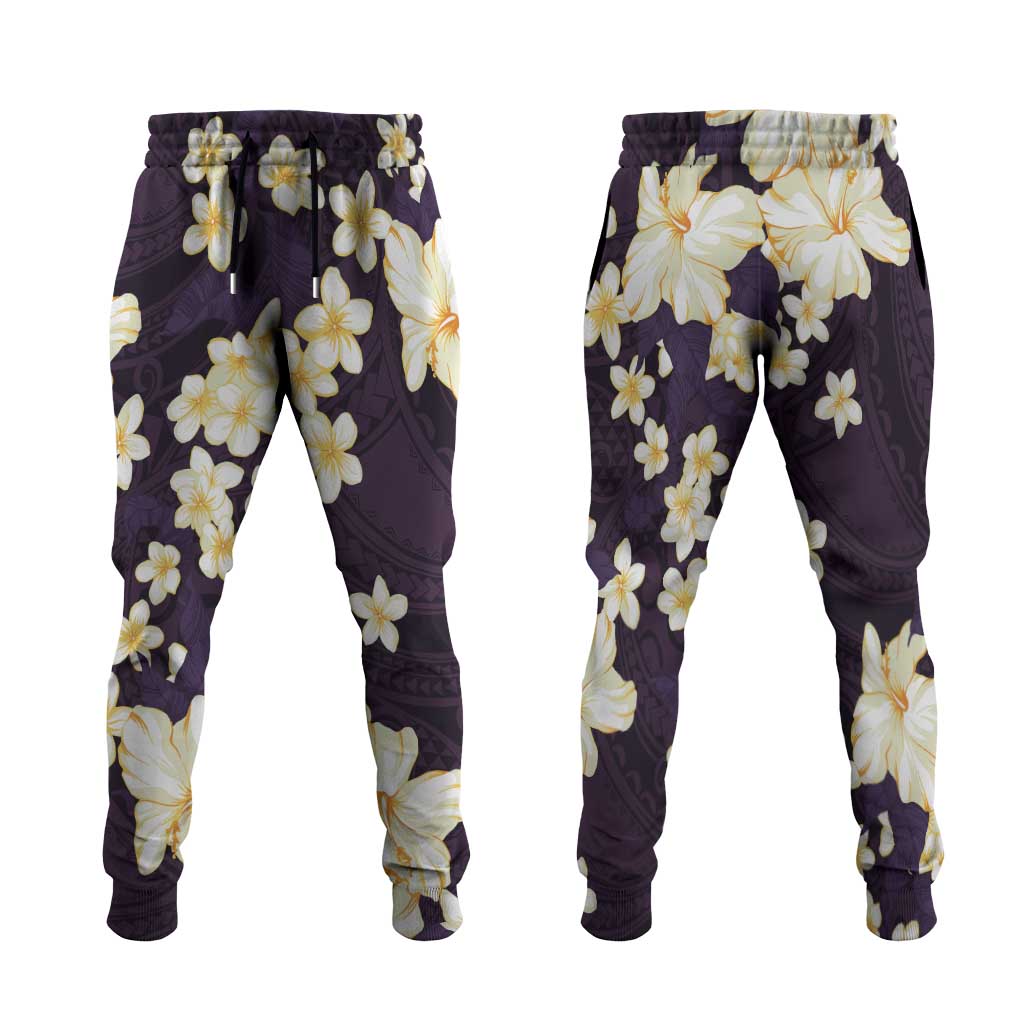 Hawaii Hibiscus Plumeria Purple Jogger Pants Polynesian Pattern LT01 Purple - Polynesian Pride