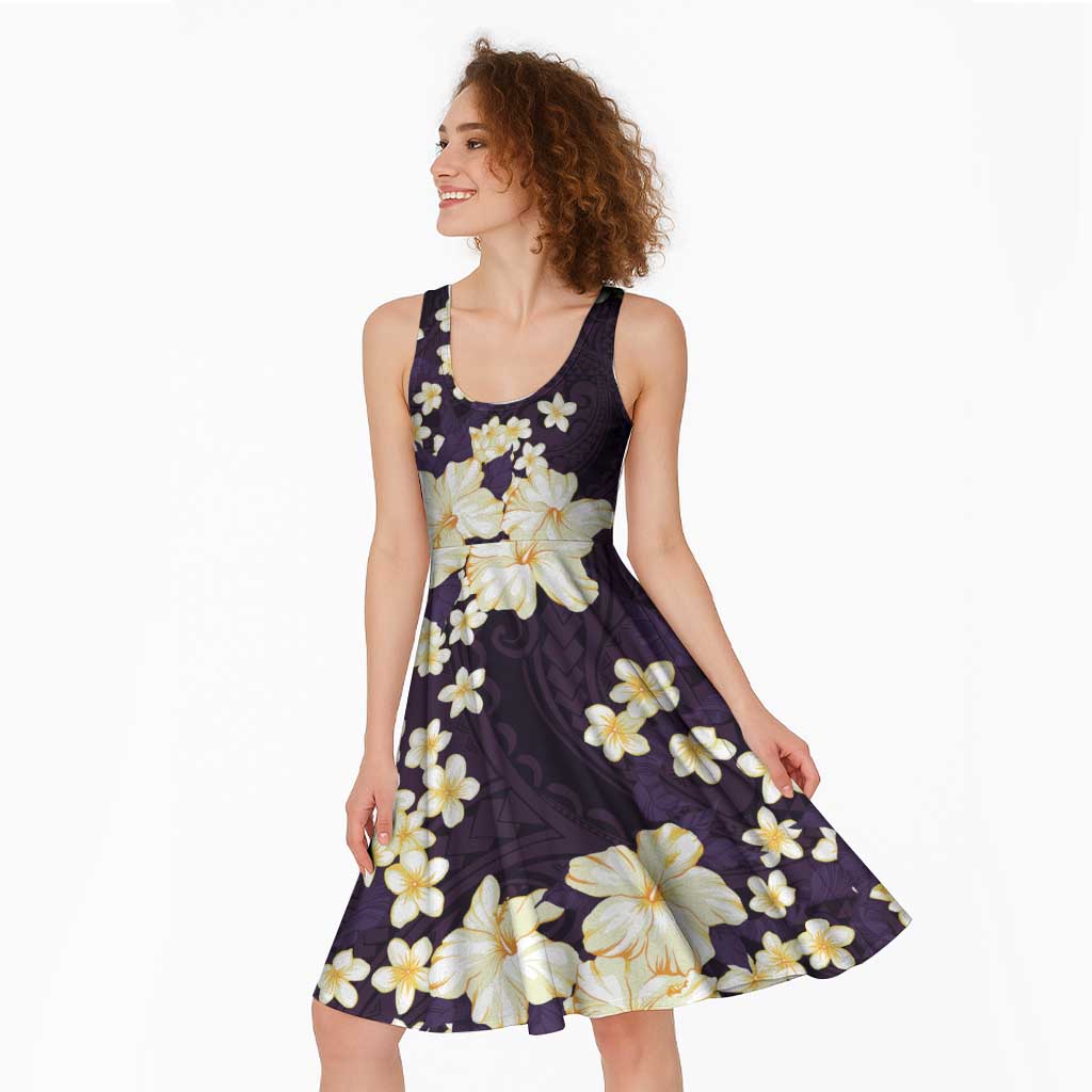 Hawaii Hibiscus Plumeria Purple Midi Dress Polynesian Pattern