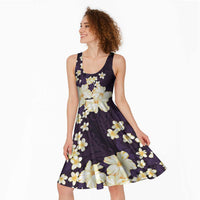 Hawaii Hibiscus Plumeria Purple Midi Dress Polynesian Pattern