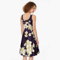 Hawaii Hibiscus Plumeria Purple Midi Dress Polynesian Pattern