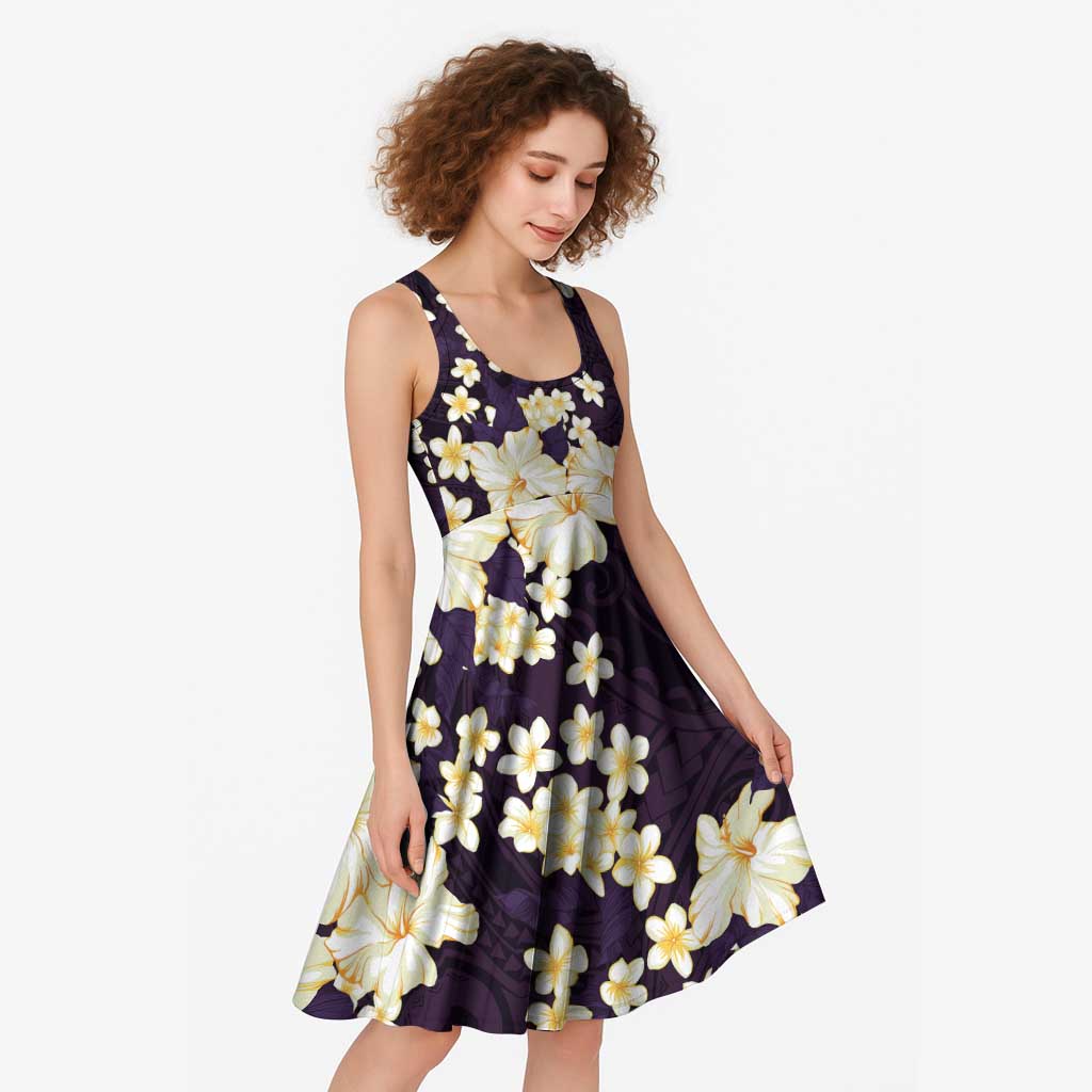 Hawaii Hibiscus Plumeria Purple Midi Dress Polynesian Pattern