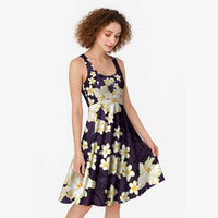 Hawaii Hibiscus Plumeria Purple Midi Dress Polynesian Pattern