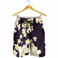 Hawaii Hibiscus Plumeria Purple Shorts for Men Polynesian Pattern LT01 - Polynesian Pride