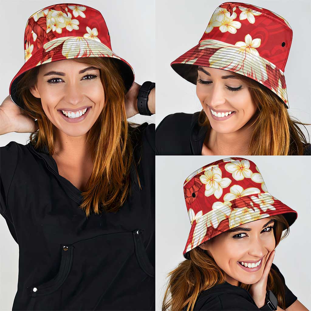 Hawaii Hibiscus Plumeria Red Bucket Hat Polynesian Pattern LT01 - Polynesian Pride