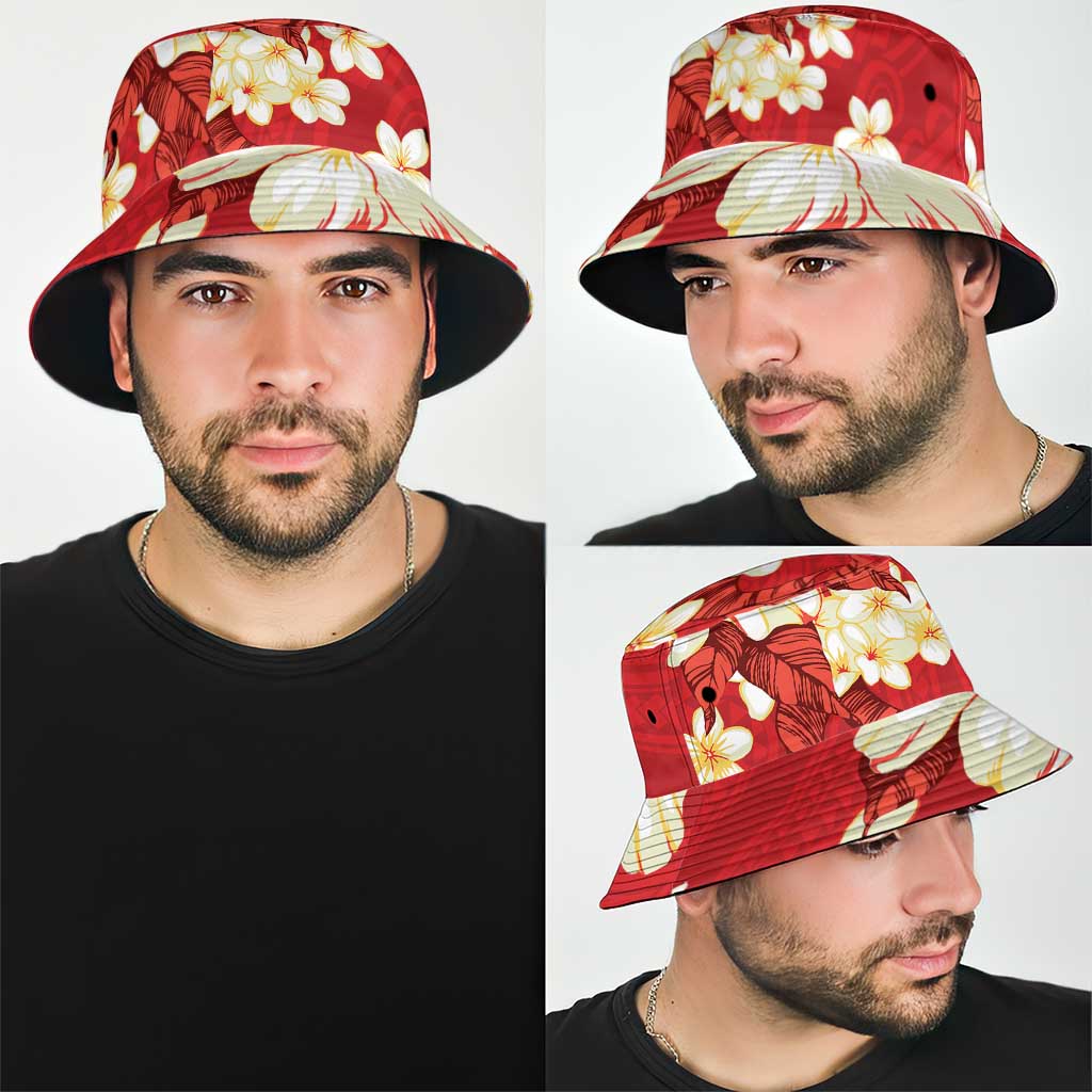 Hawaii Hibiscus Plumeria Red Bucket Hat Polynesian Pattern LT01 - Polynesian Pride