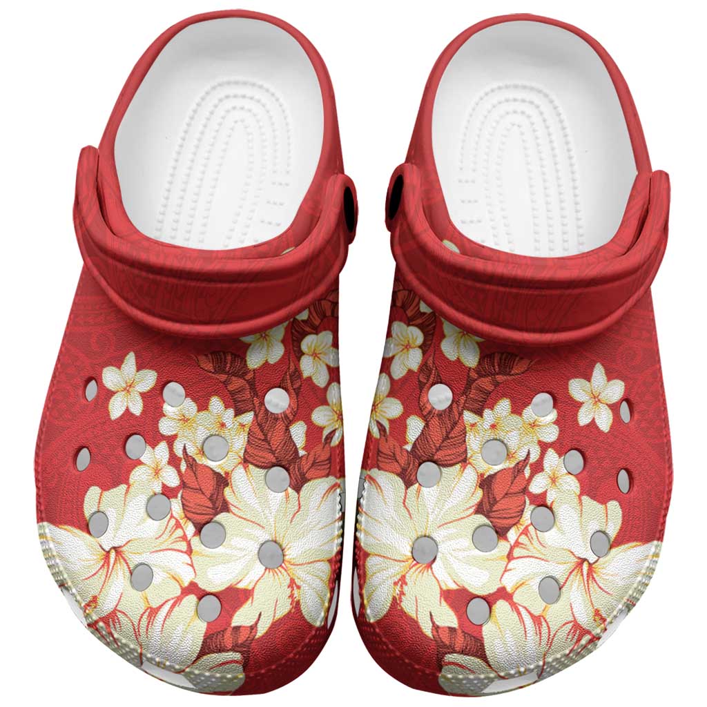 Hawaii Hibiscus Plumeria Red Clogs Shoes Polynesian Pattern LT01 Red - Polynesian Pride