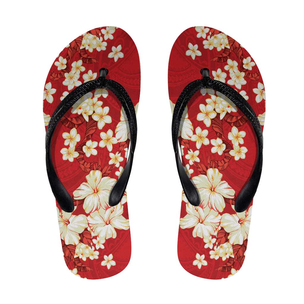 Hawaii Hibiscus Plumeria Red Flip Flops Polynesian Pattern LT01 Red - Polynesian Pride